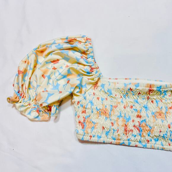 L Space Goldie Bikini Crop Top Medium Smocked Wild Orleander Swimsuit Swim New - Picture 5 of 6